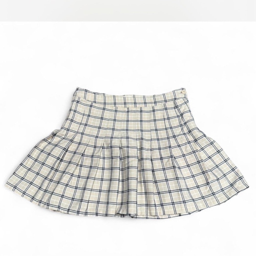 Aeropostale Cream and Navy Plaid Skater Skirt